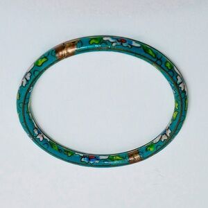 Teal floral enamel cloisonné bracelet